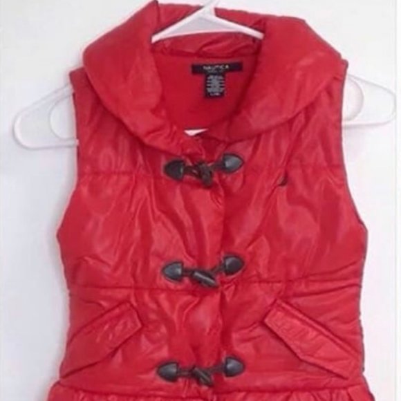 Nautica ❤️ Kids Red Puffer Vest Jacket Size Small (Large/6) (PRE-LOVED) - Picture 2 of 3